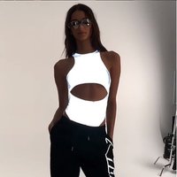 Jumpsuits rompers hollow out sleeveless reflective Jumpsuit clothing bodysuit women fashion body club streetwear Y11230