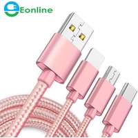 3 In 1 Micro USB Type C Multi Charger Cable for Xiaomi Samsung Mobile Phone 8-PIN USB Cord USB-C Charging Cabel