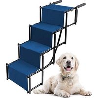 Dog Car Accordion Folding Stairs Metal Frame Collapsible Pet Ramp with Four Dog Steps Portable Adjustable Ramp