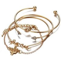 2019 Special design 4pcs/set glitter diamond triangle knot bracelet set alloy love letter cactus bracelet bangle for women