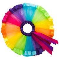 DanyiBallet Hot Multicolor Rainbow Ribbon Bow TUTU Skirt Kids Infant Girl Birthday Dance Tulle Skirts