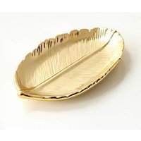 Golden Leaf Shaped Small Ceramic Tray For Ring Dish Snack Dessert Serving Plates