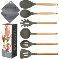 Stocked 8 Piece Silicone Wooden Kitchen Utensil Set