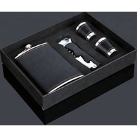 Bpa free 9oz whisky liquor flagon Stainless steel alcohol Vodka leather wrapping hip flask with opener gift set