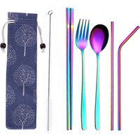 Amazon Top Seller 2019 Bar Kitchen Accessories 304 Stainless Steel Colors Gold Fork Spoon Chopsticks Straws Set With Cotton Bag