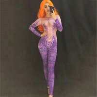 Women's Purple Snake Print Bodysuit Jumpsuit