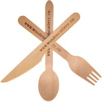 Wholesale Compostable Chinese Disposable Wooden Cutlery 100 Forks 100 Spoons 100 Knives