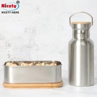 Amazon hot sale new products stainless steel lunch box bamboo lid stainless steel double wall water bottle with bamboo lid set