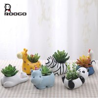 ROOGO Cute Collectible Resin Interior Decor Panda Polar Bear Hippo Chick Animal Succulent Plant Pot