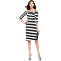 Striped Off Shoulder Half Sleeve Casual Dress
