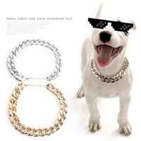 Fashion luxury decorative dog chain rose gold collar reflective golden Metal dog necklace collar