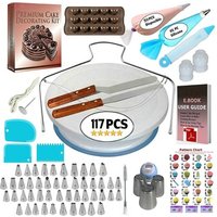 117 PCS Cake Decorating Supplies Kit Turntable Stand Icing Tips Spatula Russian Piping Nozzles Baking Tools Set for Beginners