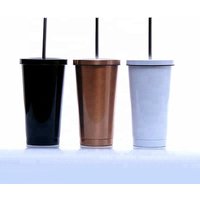 wholesale double wall 16oz stainless steel straw tumbler coffee mug with straw vacuum cup stainless steel mug