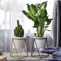 Metal Stand Flower Pot White Ceramic Pot