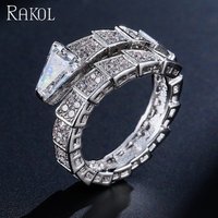 RAKOL Unique CZ Fashion Snake Open Ring Jewelry Silver Crystal Adjustable Ring R234