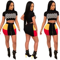 WNAA7023 sexy plaid crop top and skirt women two piece outfits