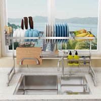 Dish Drying Rack Over Sink Drainer Shelf for Kitchen Supplies Storage Counter 304 Stainless Steel Organizer Utensils Holder