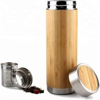Leak-proof Wide Mouth Double Wall Bamboo Stainless Steel Thermos Bottle Tea Cup Mug To Go For Loose Leaf Tea Coffee