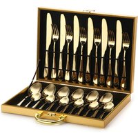 18/0 410 stainless steel cutlery 24 pcs gold cutlery set gift box silverware set with wooden box