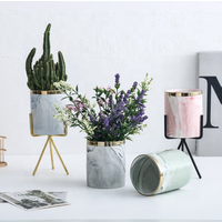 Nordic Style Marble Ceramic Pot with Iron Stand