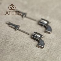 Cool Earrings 925 Silver Pistol Gun Stud Earrings for Women Men, Punk Jewelry