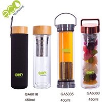 BPA free GA5030 double stainless lid tea double wall infuser glass drinking water bottle with tea infuser