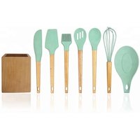 Silicone Kitchen Utensils Set Wooden Handles