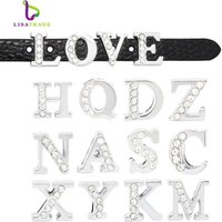 Wholesale Alloy Half Rhinestone Slide Alphabet Charms For 8mm Belts And Dog Collars,Accept Customization