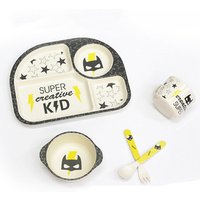 100% Eco friendly Chinese New product Baby Plate Biodegradable Bamboo Fiber Cute Printing Kids Dish Dining Table Set of 5