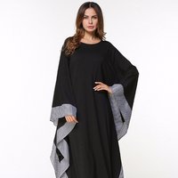 Muslim Loose Abaya Plaid Trim Hem