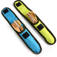 6pcs set New eco-friendly travel bamboo cutlery set with storage bag key chain