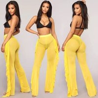 Sexy Women Solid Color Chiffon Bell-bottomed Pants Beach Wear Bikini Cover Up Pants