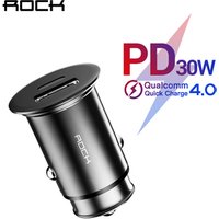 ROCK PD3.0 QC 4.0 Dual USB Car Charger Quick Charge Metal Mini SCP VOOC 4 in 1 Car Charger 30W for iPhone Samsung for Xiaomi