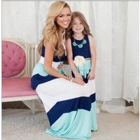 Mother and Daughter Striped Contrast Long Dresses