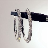 HQER-010 China Wholesale Bulk Women Earring 2 Rows Crystal Rhinestone Bridal Large Hoop Earrings Wedding Jewelry
