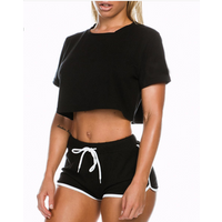 2019 Hot Selling Custom Logo Two Piece Cropped T Shirt Athletic Shorts Set For Women Sport Clothing