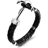 2019 Personalized Stainless Steel Anchor Wrap Black Genuine Mens Leather Bracelet