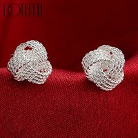 Elegant Fashion Women Lady 925 Silver Twisted Ball Knot Stud Earring