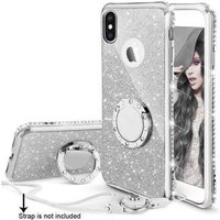 Diamond pattern slim silicone cell phone case with ring holder for iphone x xs 6 7 8 plus Glitter Rhinestone back cover