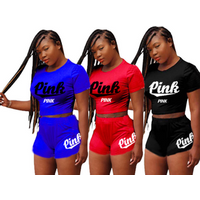 Printed Crop Top Shorts Two Piece Set