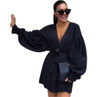 Robe Femme Women Casual Bow Lantern Sleeve Autumn Short Dress Long Sleeve Dress Ladies Y10829