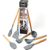 7Piece Premium Silicone Kitchen Cooking Utensils Set with Natural Bamboo Handles - Cooking Tool and Kitchen Gadget Set for cook