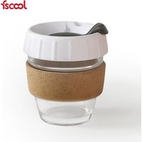 Fscool Wholesale Heat Resistant Leakproof 8oz Reusable Silicone Glass Coffee Cup With Cork Band