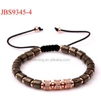 new design natural pyrite stone cylinder beads macrame bracelet for women