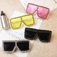 Women Luxury Rhinestone Yellow Pink Sunglasses Vintage shades Eyewear Oversize Sunglasses (KSG022)