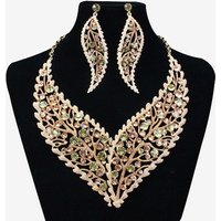 2019 New Wedding Bridal Costume African Indian Jewelry sets Gold Platedf Rhinestone Leave Shaped Necklace Earring Set Women Gift