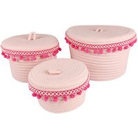 Small Size Laundry Woven Cotton Rope Storage Basket With Cover With Pompom