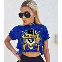 Sexy Crop Top Hole 2018 GUNS N ROSES Top Women Tee Shirt Tees Femme Short Shirt Manga from the Summer Fashion Women's Tops Shirt
