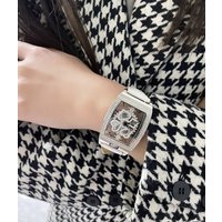 Diamond Bracelet Round Face Dial Big Silver Luxury Turn DialWatch Women Waterproof Quartz Leather Band 20mm Wrist Watch