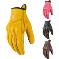 Retro Leather Motorcycle Gloves Vintage Men Women Moto Cycling Spring Gloves Motorbike Motocross ATV Motor Gloves Brown Yellow